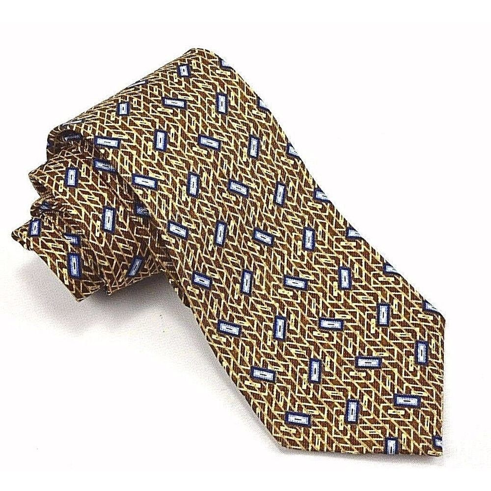 JOS.A.BANK Corporate Collection Silk Hand Sewn Neck Tie Gold Blue Geo‎ Pattern